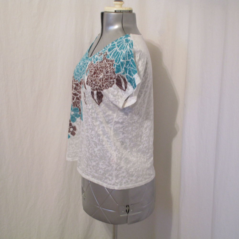 Ruby Rd Sheer Floral Top L - Picture 2 of 4